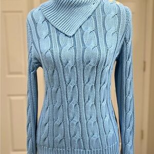 Ralph Lauren Sky Blue Cable Knit Turtleneck Sweater